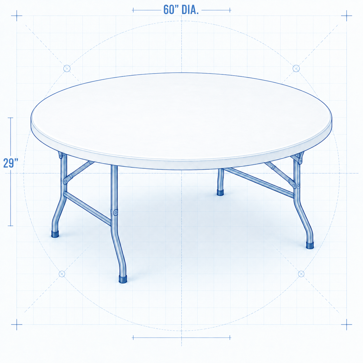 Blueprint of a 60-inch round table measuring 29 inches high